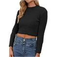 thumbnail image 2 of Qertyioot Pull pour Printemps 2024 Chemise Unie pour Femmes Manches Longues Col Rond, 2 of 3