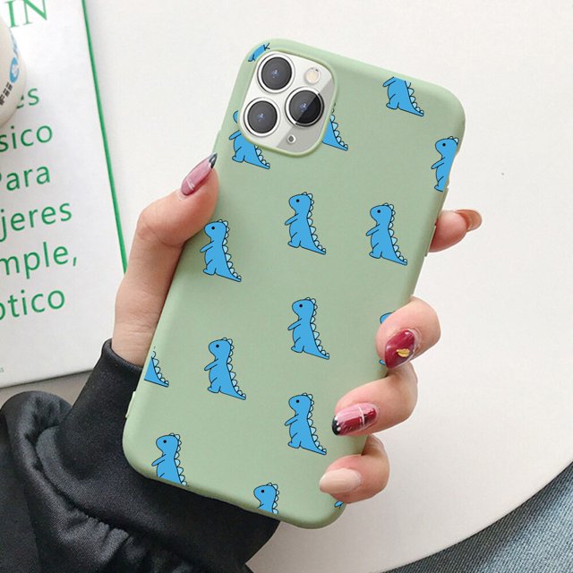 Lindo Animal dinosaurio Coque funda de teléfono para iPhone 13 12 11 Pro Max XR XS 7 8 Plus SE20 mate suave Color caramelo funda trasera de silicona Tan Jianjun unisex