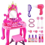 JUGAAD LIFE Kids Vanity Makeup Table Set with Adjustable Mirror and Chair, Pretend Play Princess Toys with Lights And Sounds, Gifts for Little Girls Toddlers Toys Ages 3-6 Year Old