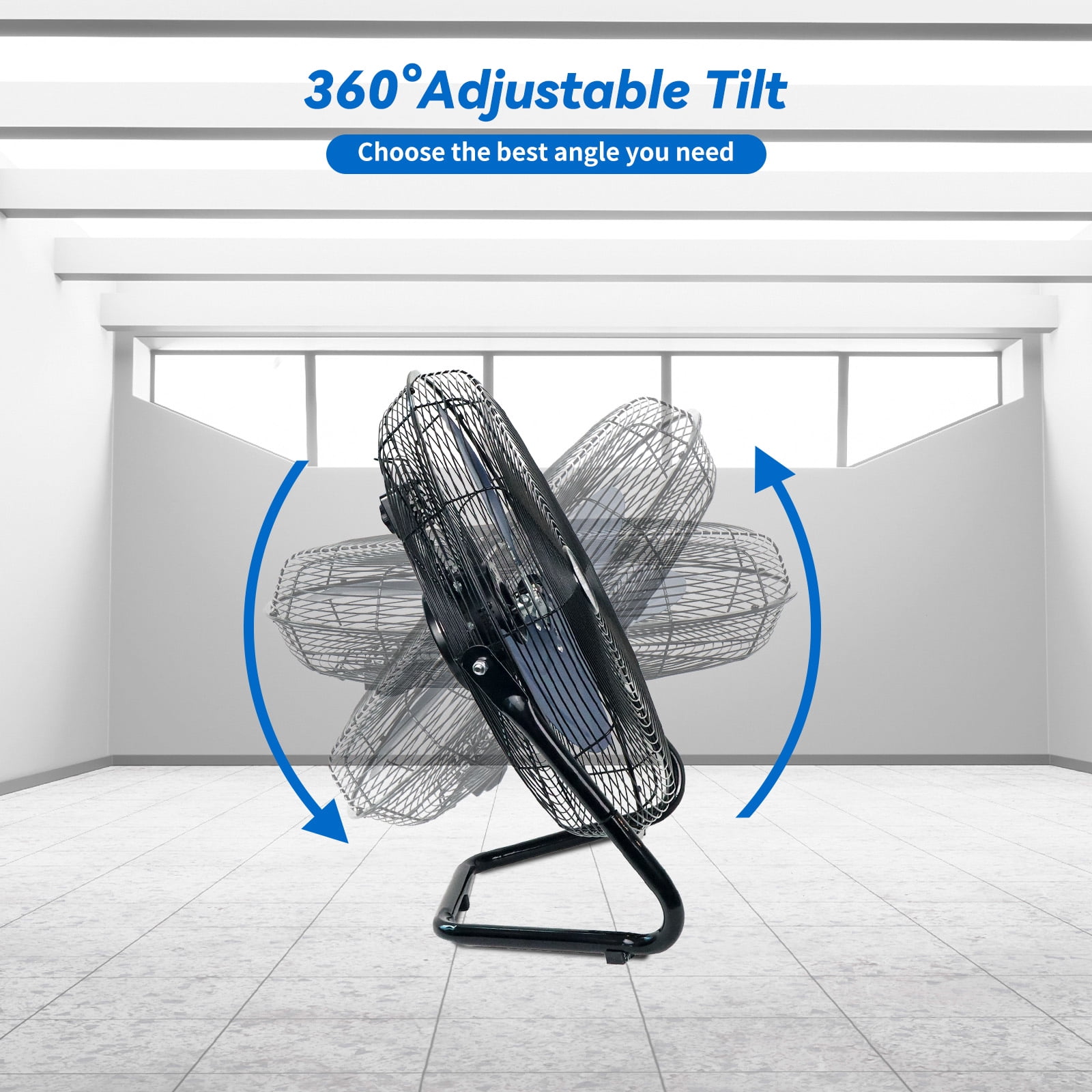 Unbranded 20 Inch High Velocity Industrial Floor Fan, Heavy Duty 3-Speed Metal Cooling Cradle Fans with 360-Degree Tilt for Workshop, Warehouse, Garage, Room