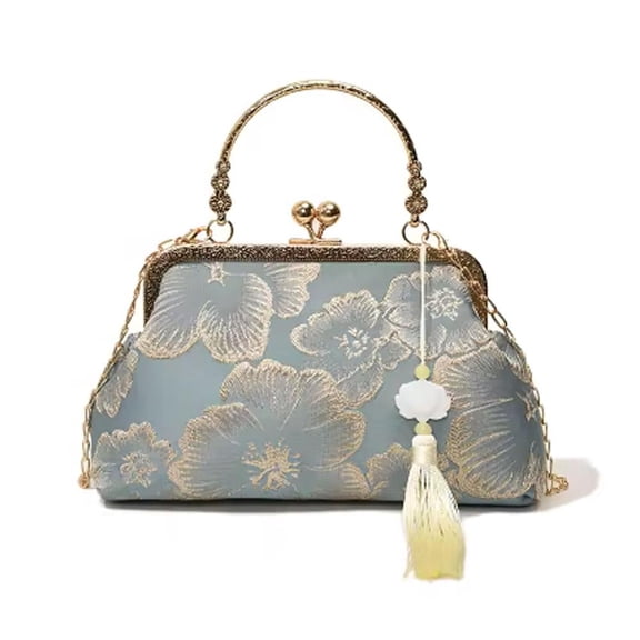 Women Evening Clutch Bag Chain Messenger Clutch Chinese Embroidered Handbag for Bridal Elegant Prom Wedding Party, Silk
