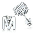 thumbnail image 1 of PROSTEEL Pendientes de botón inicial de plata esterlina para mujer Pendientes de letra M de circonita cúbica Regalo de cumpleaños de Navidad para su mamá, novia e hija, 1 of 8