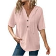 thumbnail image 1 of Timegard Tops for Women Summer Beach Travel V Neck Button Hoodies Tops Loose Solid Color Comfy Tee, 1 of 8