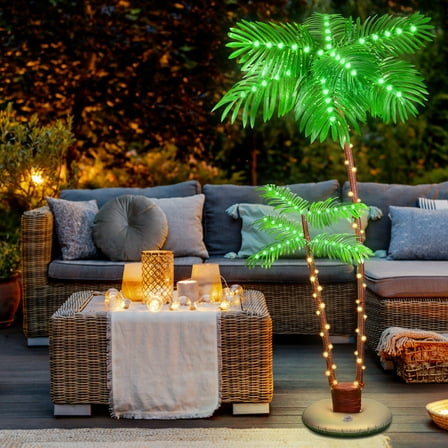 BTY 6FT Artificial Palm Tree with LED Lights for Patio Yard Tropical Party Christmas Decor
