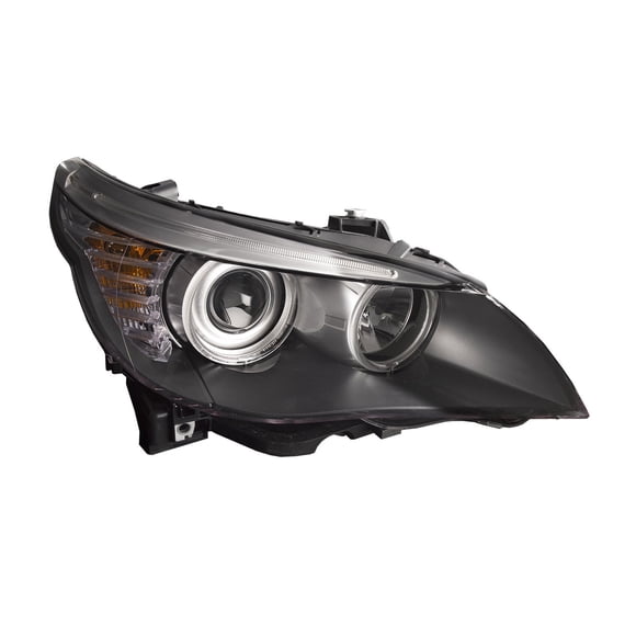 HEADLIGHTSDEPOT Black Housing Halogen Headlight Compatible with BMW 528i 535i 550i Includes Right Passenger Side Headlamp