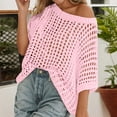 thumbnail image 2 of Crochet Coverups for Women Summer Cap Sleeve Hollow Out Casual Cruise Beach Vacation Tops Knit Pullover Sweater Pink 2XL, 2 of 7