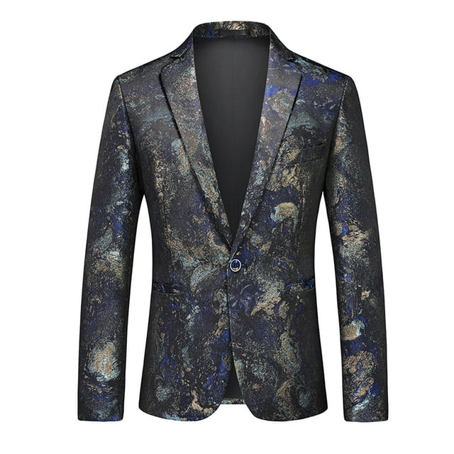TIMIFIS Blazer de Bal pour Hommes Grande Taille Imprimé une Bouton Veste de Complet Mode Décontractée Souper Robe de Mariée Blazer