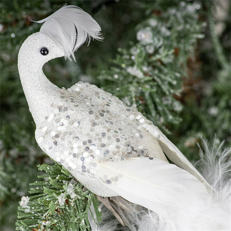 Peacock Bird Christmas Tree Ornament, Porcelain, Rustic Wildlife Decorations  
