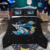 jejeloiu Initial Letter B Bedding Comforter Set,Galaxy Starry Night Twin Comforter Sets,Cute Astronsut Bedding Set For Kids,Breathable Bedroom Decoration Reversible,2 Pieces