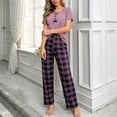thumbnail image 2 of APEXFWDT Women's 2 Piece Plaid Pajama Set Short Sleeve Sleepwear Pj Set Top and Plaid Pants Sleepwear Lounge Sets, 2 of 5