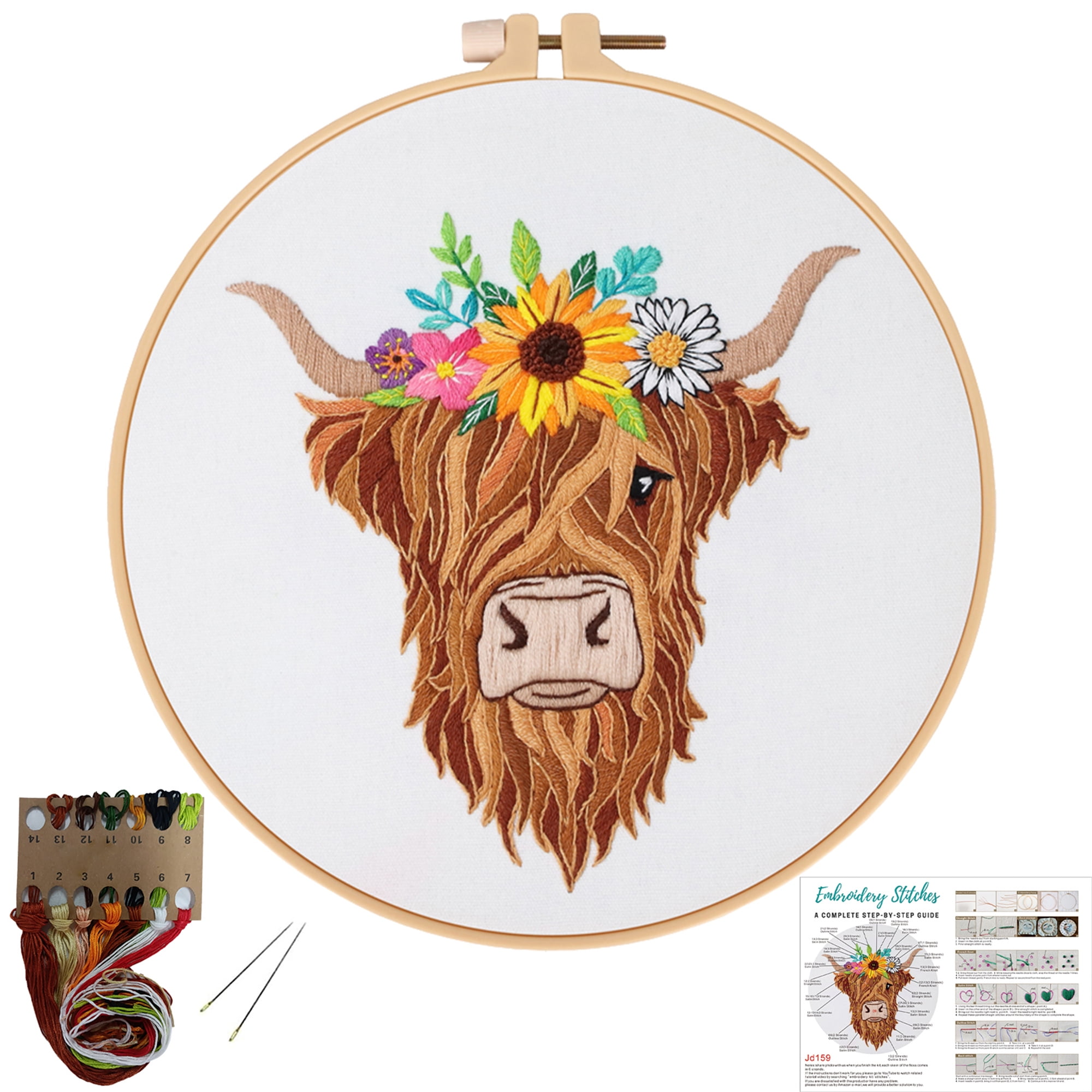 VOCHIC Animal Embroidery Kits for Beginners with Highland Cow Pattern