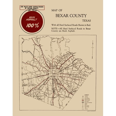 Historic County Map - Bexar County Texas Roads - 1923 - Vintage Wall Art