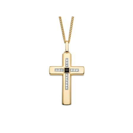 - .50 TCW Square-Cut Genuine Black Onyx and Cubic Zirconia Cross Pendant Necklace 14k Gold-Plated 22