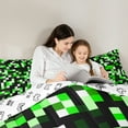 thumbnail image 4 of Manfei Pixel Classi Grid 7pcs Bedding Comforter Set,Modern Minimalism Plaid Queen Bedding Sets,Black Green Queen Sheet Sets For Teens,Ultra Soft Home Decor Reversible, 4 of 8
