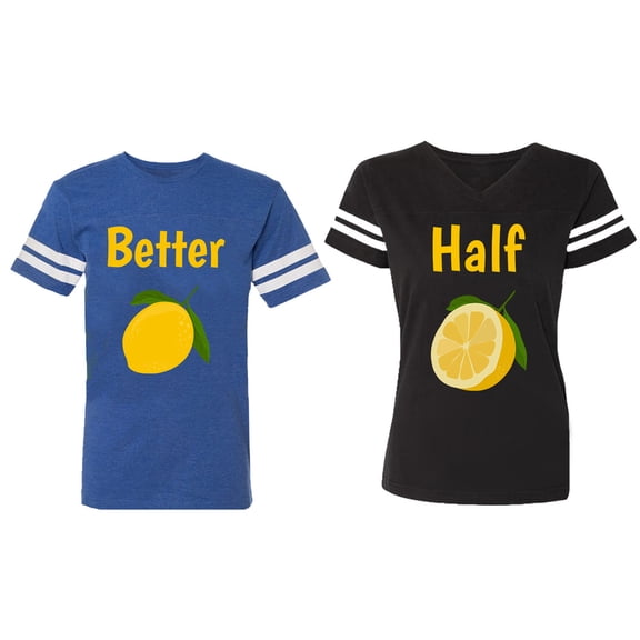 Better Half Matching Couple Cotton Jerseys (Men Royal / Women Black) (Men S / Women S)