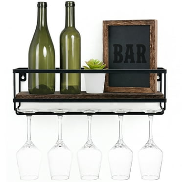Mkono Rustic Wine Rack Wall Mount, Black, 4.1"D x 16.5"W x 4.7"H