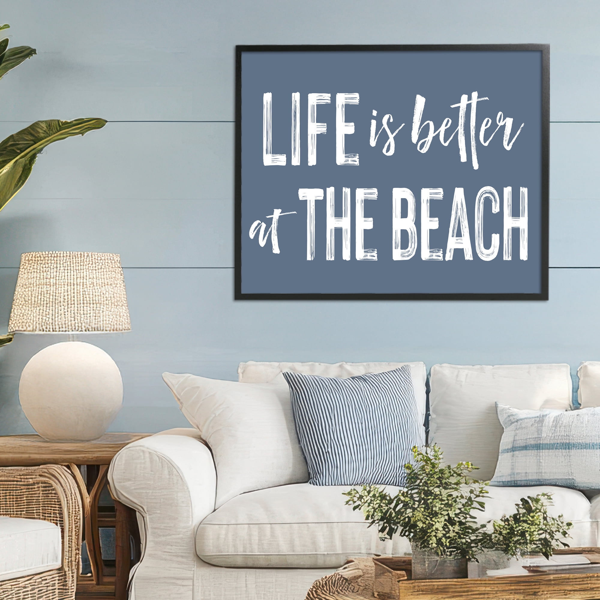 Life Better At Beach Blue Black Framed Giclee Art, design by Lettered and Lined