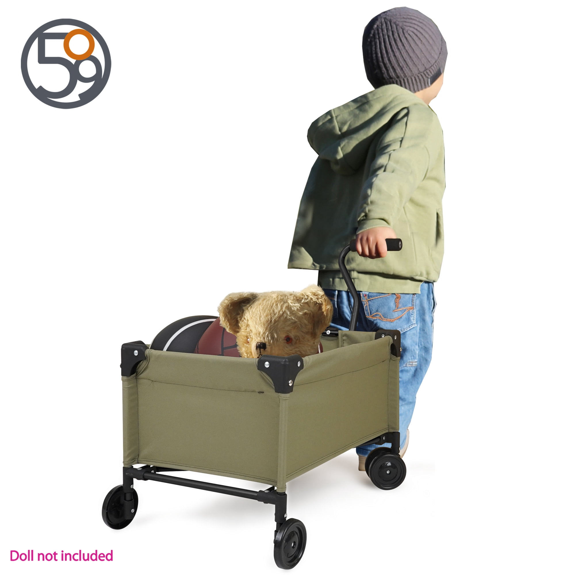 509 Crew: Little Wagon - Khaki - Folding Pull-Along Cart, Adjustable Handle, Canvas-Metal Frame, Transport Toys-Dolls-Stuffed Animals, Kids 3+