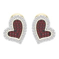 thumbnail image 3 of Dazzlingrock Collection Round 0.20 Carat (ctw) Red Diamond & White Diamond Dual Heart Shaped Pushback Stud Earrings for Women (Color I-J, Clarity I1-I2) in 18K Yellow Gold, 3 of 5