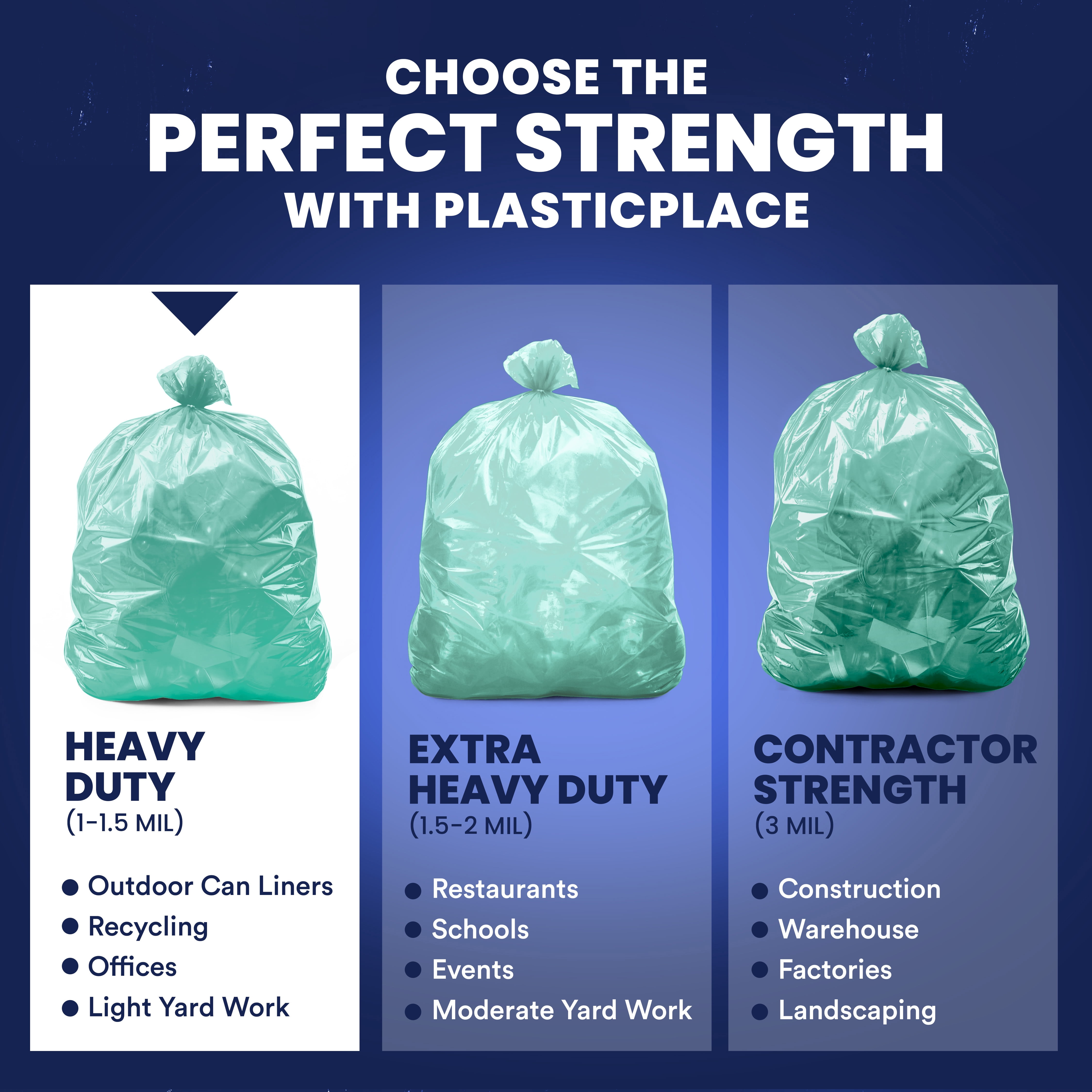 Plasticplace 55-60 Gallon Trash Bags │ 1.2 Mil │ Green Heavy Duty Garbage Can Liners │ 38” x 58” (50 Count)