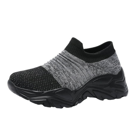 OJSFQUFP Womens Walking Shoes Oversized Women Shoes Air Cushion Sports Shoes Fashionable Flat Bottomed Casual Socks and Shoes Flats Women Black 42