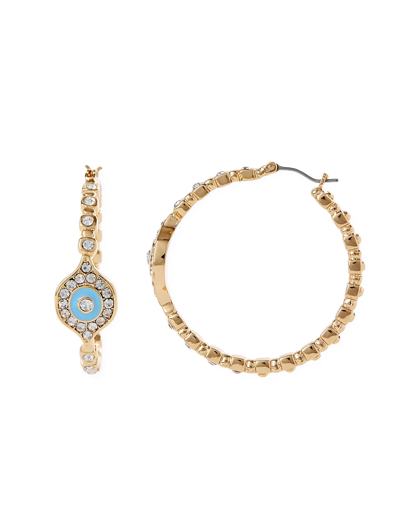 Sofia Jewelry by Sofia Vergara Women's Gold Tone Pavé Multicolored Evil Eye Hoop Earrings