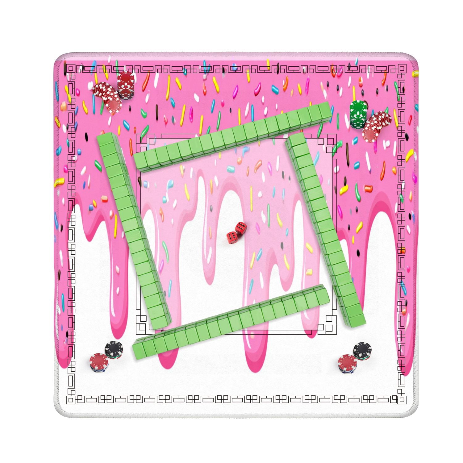 Mahjong Mat 31.5" x 31.5" Pink ice cream melted colorful cute candy sprinkles long border Non-Slip Noise Reduction American Mahjong Tiles Table Cover for Dominoes Poker Card Board Games Gift