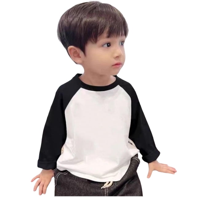 T-shirt à Manches Longues pour Enfants, Design à Blocs de Couleur, Tissu en Mélange de Coton, Longueur Régulière, Col Rond, pour Garçons et Filles de 1 à 11 Ans