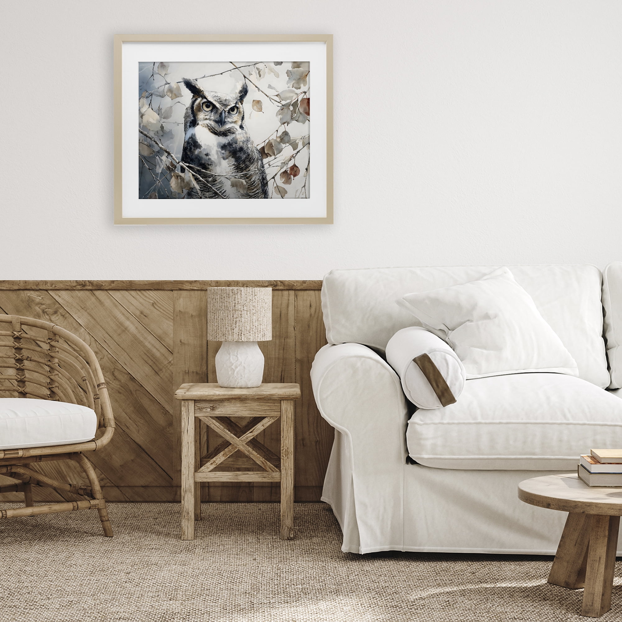 Stupell Industries Horned Owl Perched Birch Framed Print Under Glass, design by Franklyn Gregory