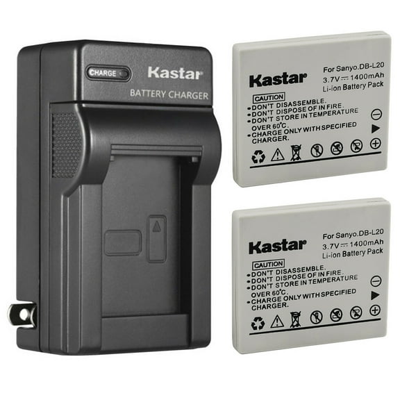 Kastar 2-Pack Battery and AC Wall Charger Replacement for Sanyo Xacti DMX-C1, Xacti DMX-C4 DMX-C4D DMX-C4L DMX-C4N DMX-C4S, Xacti DMX-C5 DMX-C5S DMX-C5T DMX-C5W, Xacti DMX-C6 DMX-C6K DMX-C6R DMX-C6S