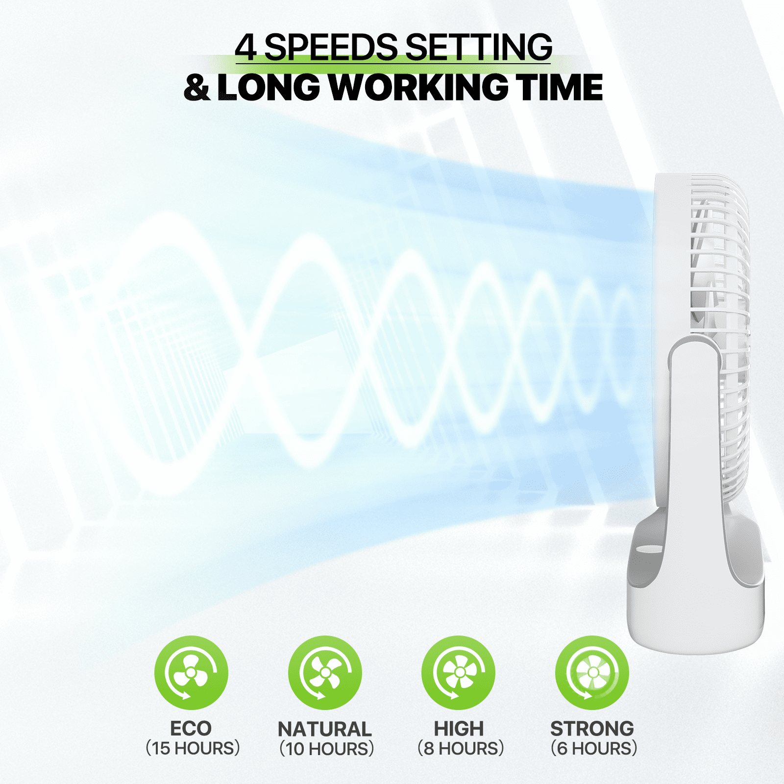 Magshion USB Desktop Fan, Rechargeable Wall Mounted Hanging Fan with LED Light and Hook, Speed Adjustable Air Cooler Fan For Home Bedroom, White