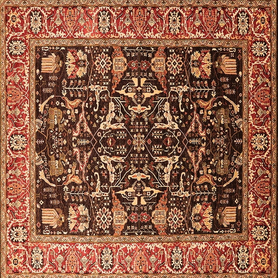Ahgly Company Indoor Square Oriental Orange Industrial Area Rugs, 7' Square