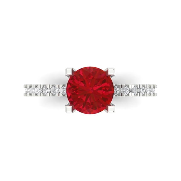 Solitaire with Accents Engagement Ring for Women - 1.71ct Simulated Ruby in 14K White Gold Promise Ring