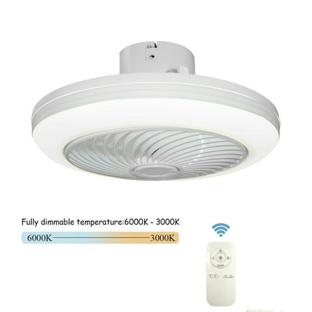 

OUKANING Ceiling Fan Semi Flush Mount Invisible 3-Color 3-Speed Fan with LED Light Remote