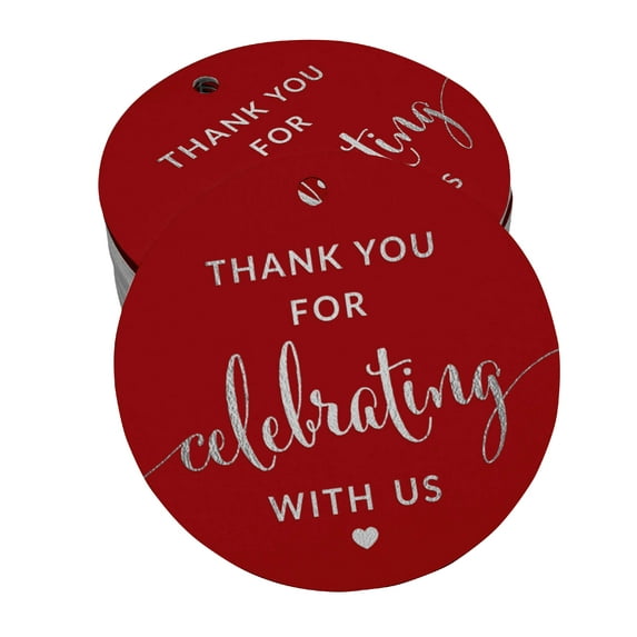 Inkdotpot Pack Of 50 Real Silver Foil Paper Tags Thank You Celebrating With Us Bridal Shower-Baby Shower-Retirement-Wedding-Birthday Favor Hang Tags