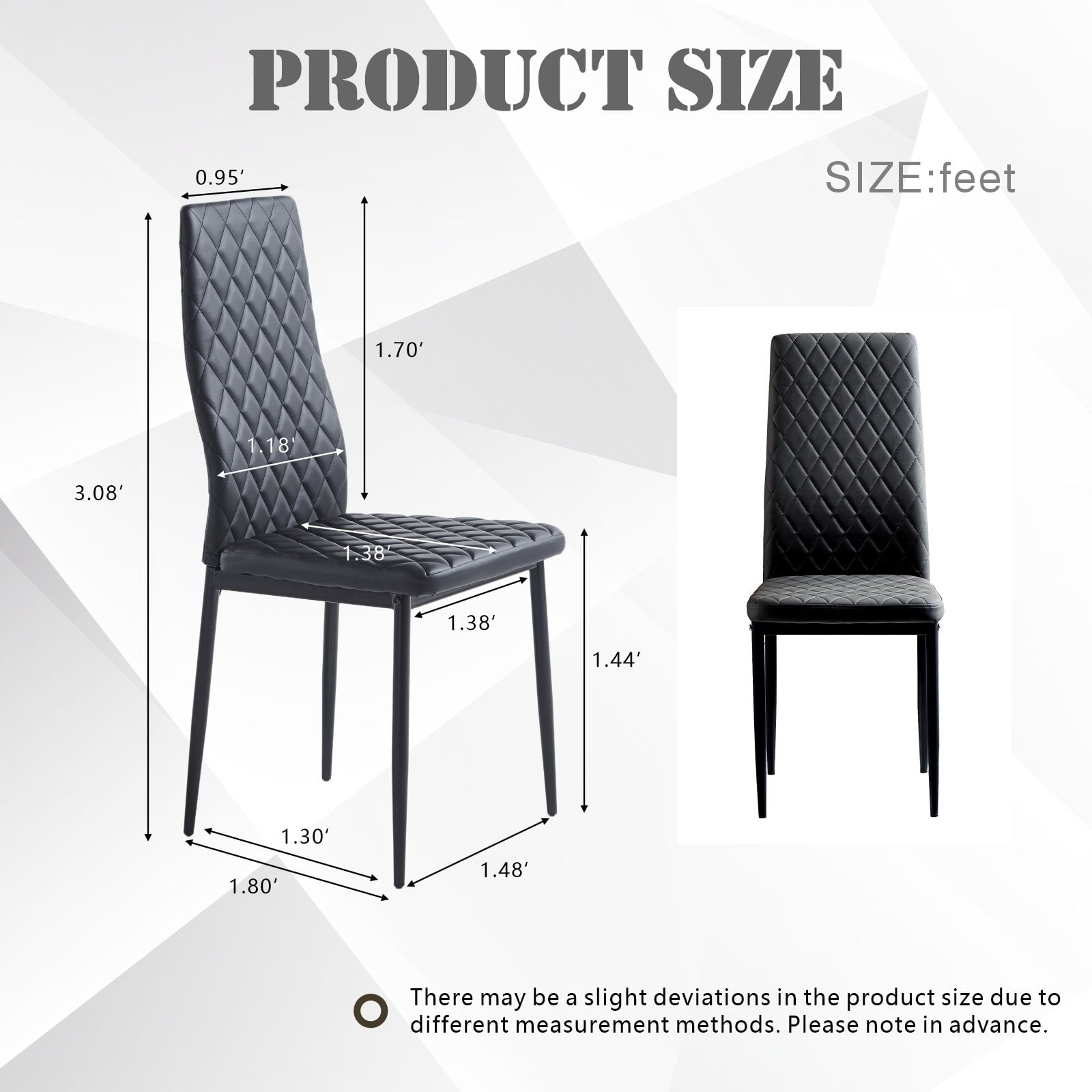 Noble House Modern Dining Chair Set of 4, Fireproof Leather Upholstery with Diamond Grid Pattern and Metal Frame,Black