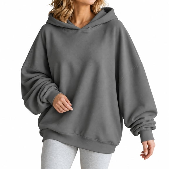 Dnhxils Womens Sweatshirt Fall Fashion Plain Hoodies for Ladies Trendy Dolman Sleeve Pullovers Womens Casual Clothes Dark Gray L