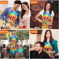 thumbnail image 4 of Colorful Tie Dye Rainbow Pattern Apron-Garden Aprons for Women with Pockets-Cotton Linen Waterproof Kitchen Cooking Gardening Aprons Adjustable for Kitchen,Cooking,BBQ and Salon 33x27 Inch, 4 of 7