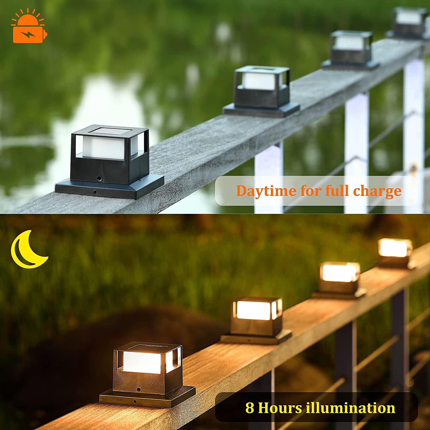 Outdoor Solar Post Lights Pack, Waterproof LED Fence Cap Light Solar  Powered Porch Patio Light for 3.5x3.5 4x4 4.5x4.5 5x5 Wooden Post, Warm  White  Cool White
