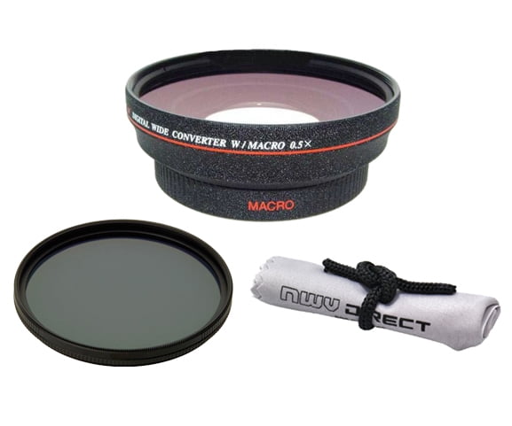 High Definition Rings 49, 55 & 67 Nw Direct Micro Fiber Cleaning Cloth + 82mm Circular Polarizing Filter Sony Alpha A3000 HD 0.5X Wide Angle Lens with Macro 