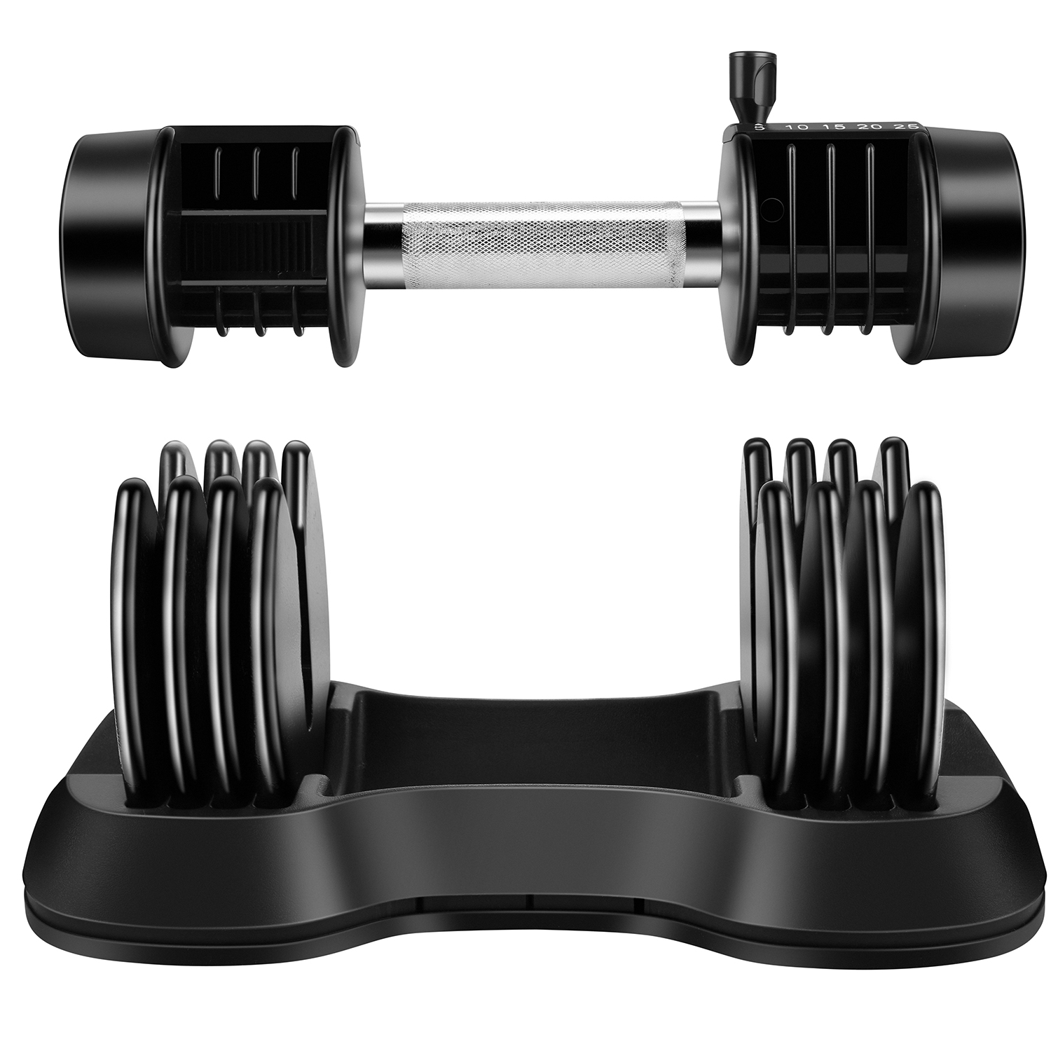 Adjustable Dumbbell Barbell 25 lbs Weight with Handle and Weight Plate for Gym and Home, Black, Single - image 5 of 8