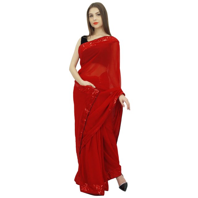 Atasi Indian Traditional Solid Georgette Saree With Unstitched Blouse