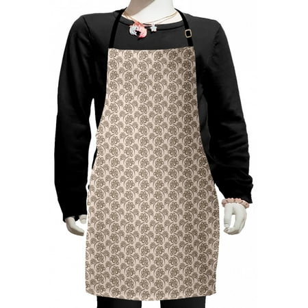 

Abstract Kids Apron Circular Shapes Retro Look Earthy Tones Illustration Flower Inspired Boys Girls Apron Bib with Adjustable Ties for Cooking Baking Painting Pale Eggshell Seal Brown by Ambesonne