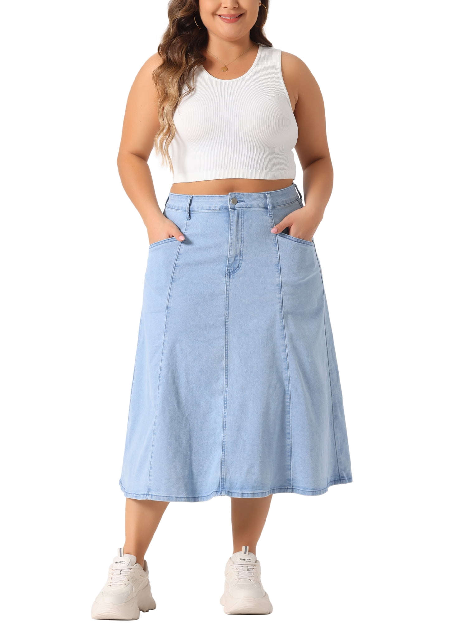 Agnes Orinda Plus Size Denim Skirt for Women High Waist A Agnes Orinda Plus Size Denim Skirt for Women High Waist A