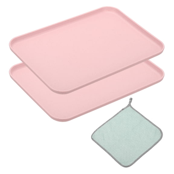 Uxcell 9.5x6.9" Fast Food Serving Trays, 2pcs Restaurant Serving Trays Cleaning Clothes Included PP Multi-Purpose Rectangle Tray, Pink