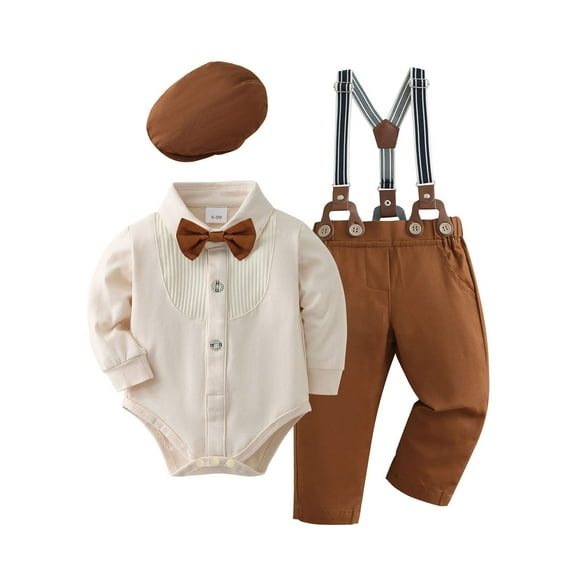 WESIDOM Toddler Infant Boy Clothes Formal Outfit Bowtie Shirt Suspender Pants Cotton Fabric 0-24M