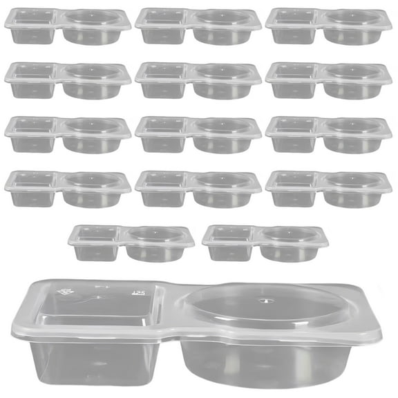 15 Pcs of Double Compartment Snack Containers with Lids, Plastic Meal Prep Containers, Leak-Proof and Sealed, Great for Condiments, Snacks, and Food Storage