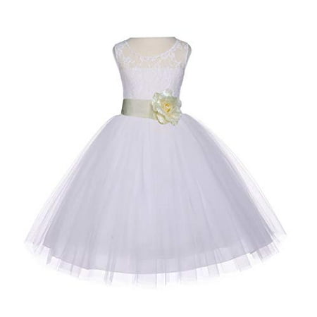 Ivory Floral Dress Ekidsbridal Ivory Floral Lace Bodice Tulle Flower Girl Dress Tulle Dresses Girl Lace Dresses Special Occasion Dresses Junior Bridesmaid Dress Easter Summer Dresses Birthday Girl Dress Ball Gown 153S ()