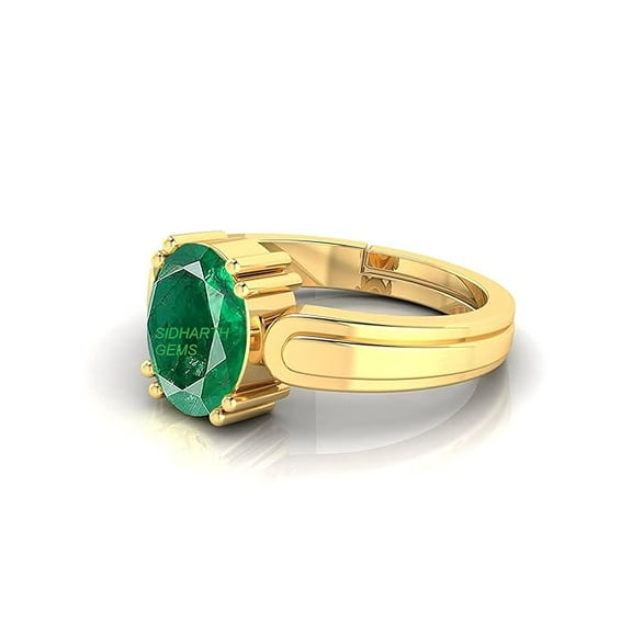 Original Certified Green Stone 7.50 Carat Emerald Gold Plated Ring Adjustable Woman Man Ring