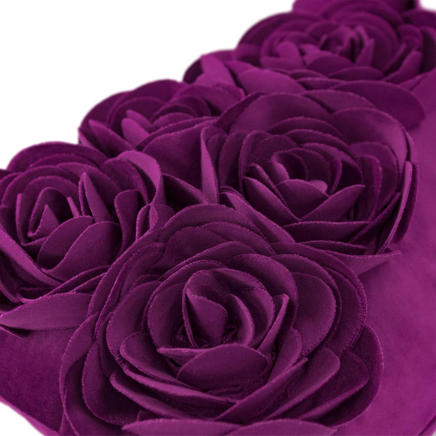 JWH  3D Velvet Rose Floral Design Throw Pillow Cases Handmade for Bed Sofa Chair Decoration 12x20inch Berry